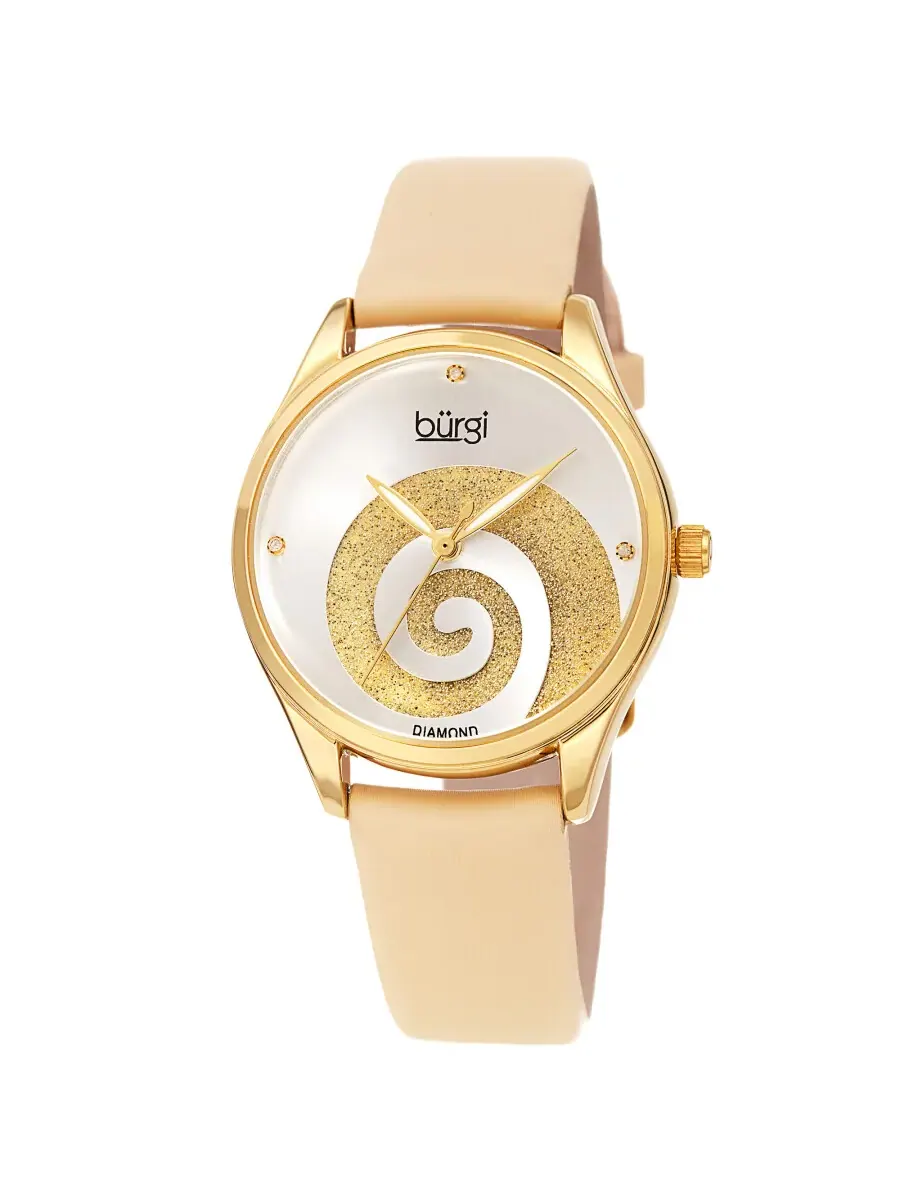 Женские часы Burgi Swirl с кварцевым механизмом, серебряным циферблатом и бриллиантом BUR201YG