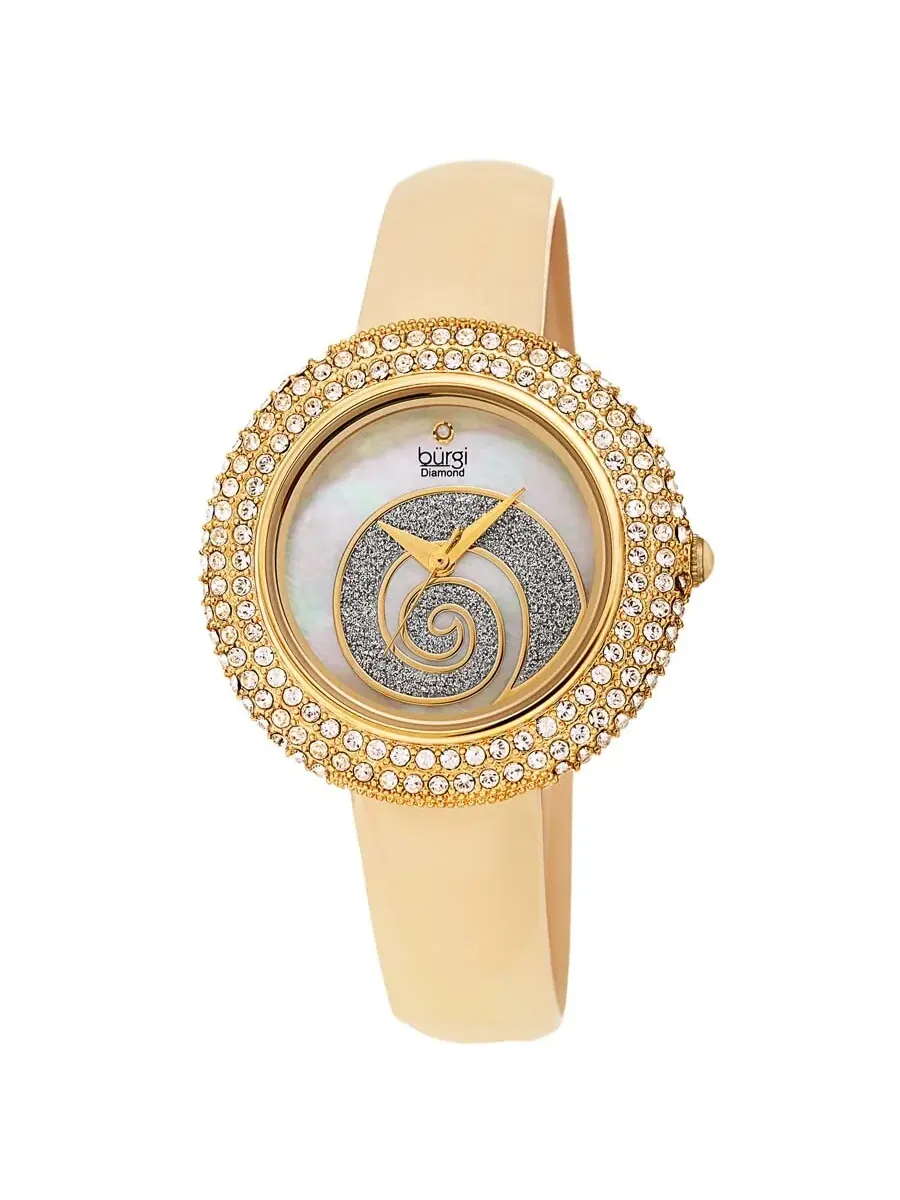 Женские часы Burgi Swirl с кварцевым белым циферблатом BUR209YG