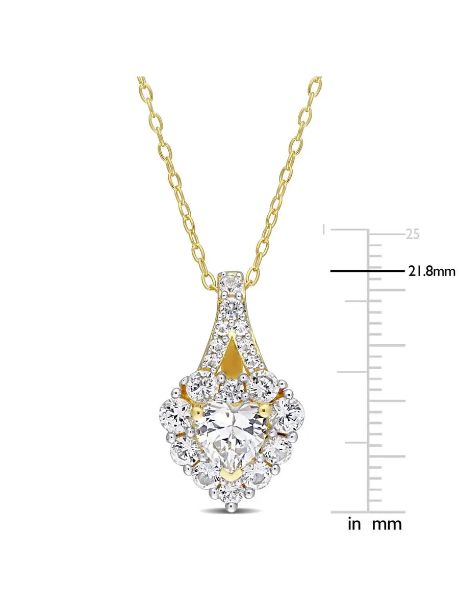 AMOUR 2 7/8 CT TGW Подвеска в виде сердца с созданным белым сапфиром в ореоле с цепочкой из серебра — изображение 2 из 4