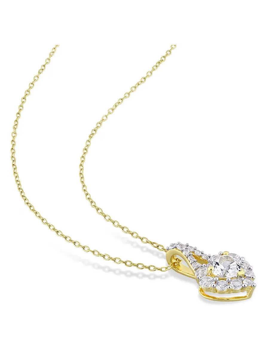 AMOUR 2 7/8 CT TGW Подвеска в виде сердца с созданным белым сапфиром в ореоле с цепочкой из серебра — изображение 3 из 4