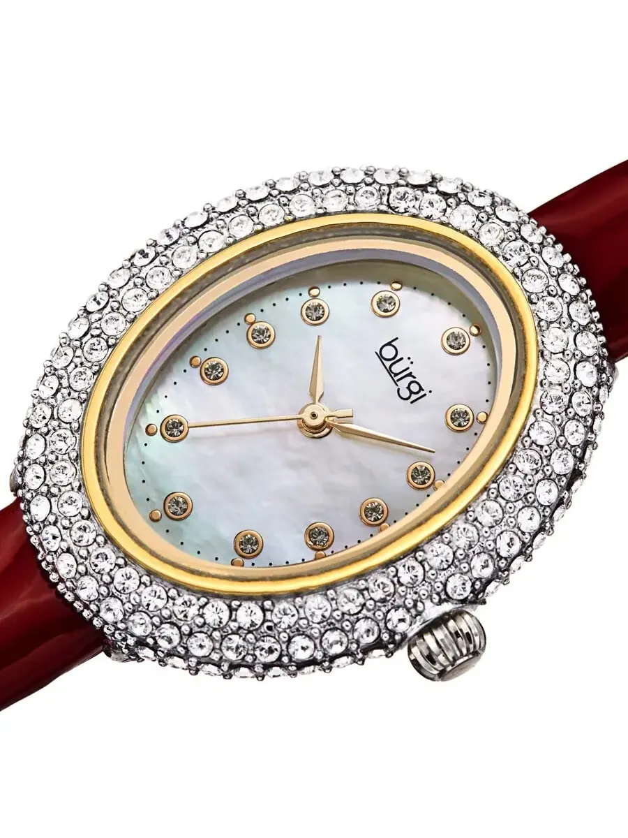 Женские часы Burgi Crystal с белым циферблатом и коричневым кожаным ремешком, модель BUR234RD — изображение 2 из 4