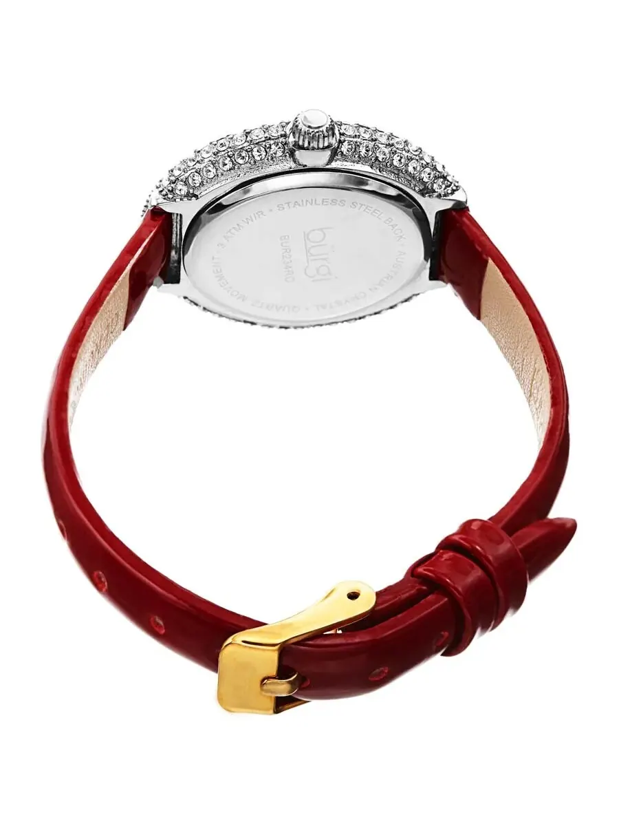 Женские часы Burgi Crystal с белым циферблатом и коричневым кожаным ремешком, модель BUR234RD — изображение 4 из 4
