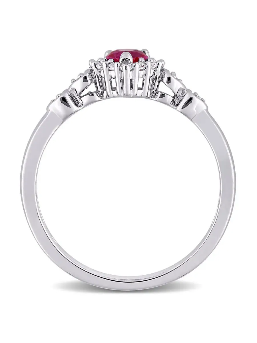 Amour 2/5 CT TGW Созданный рубин, созданное кольцо с сердцем из белого сапфира и акцентом из алмаза — изображение 4 из 5