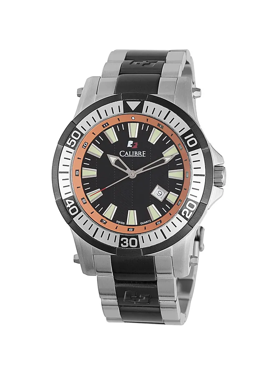 Мужские часы Calibre Hawk Date с черным и оранжевым циферблатом и корпусом из нержавеющей стали