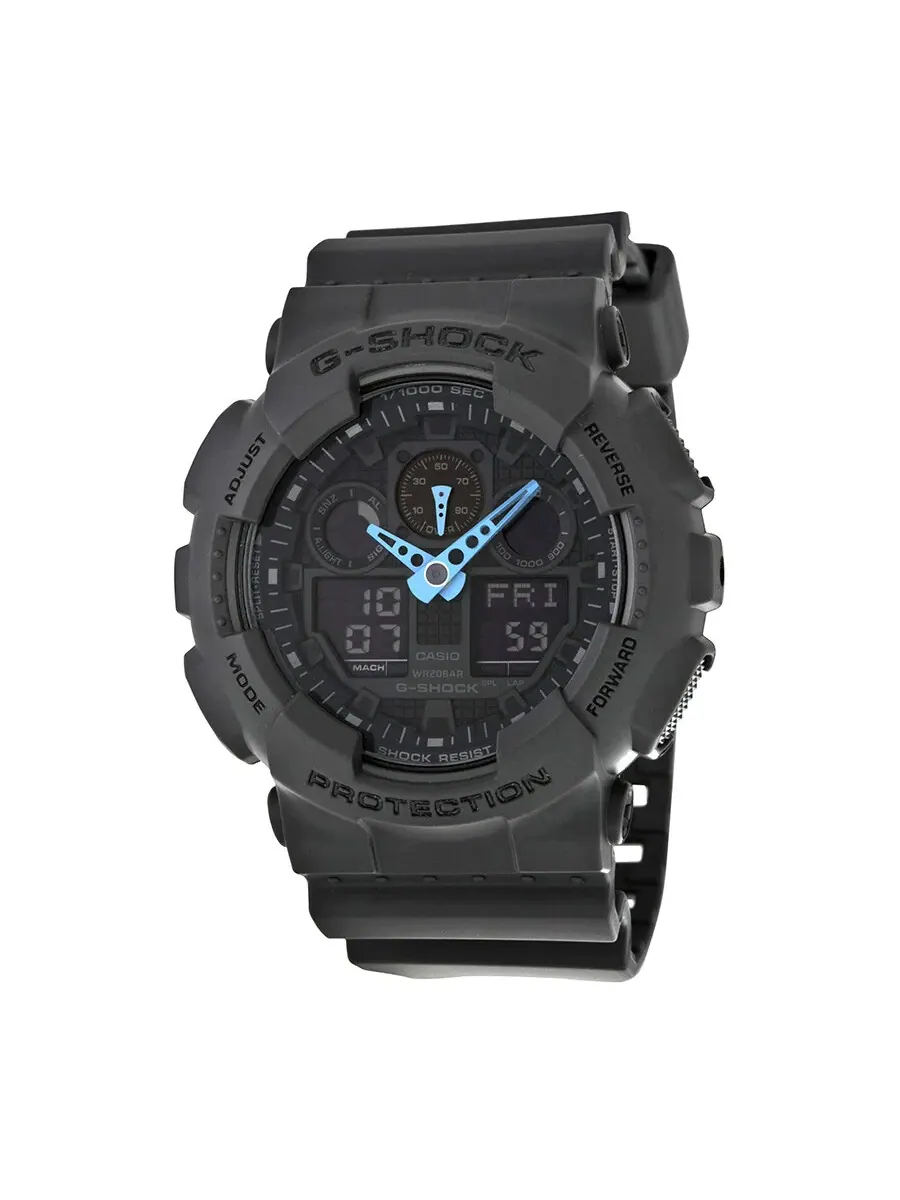 Мужские часы Casio G Shock с серым цифровым циферблатом и корпусом из смолы GA100C-8ACR — серый