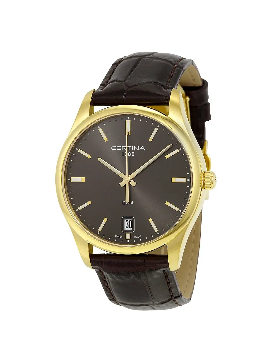 Мужские часы Certina DS-4 Quartz с серым циферблатом и коричневым кожаным ремешком — изображение 1 из 3, оттенок золотистый