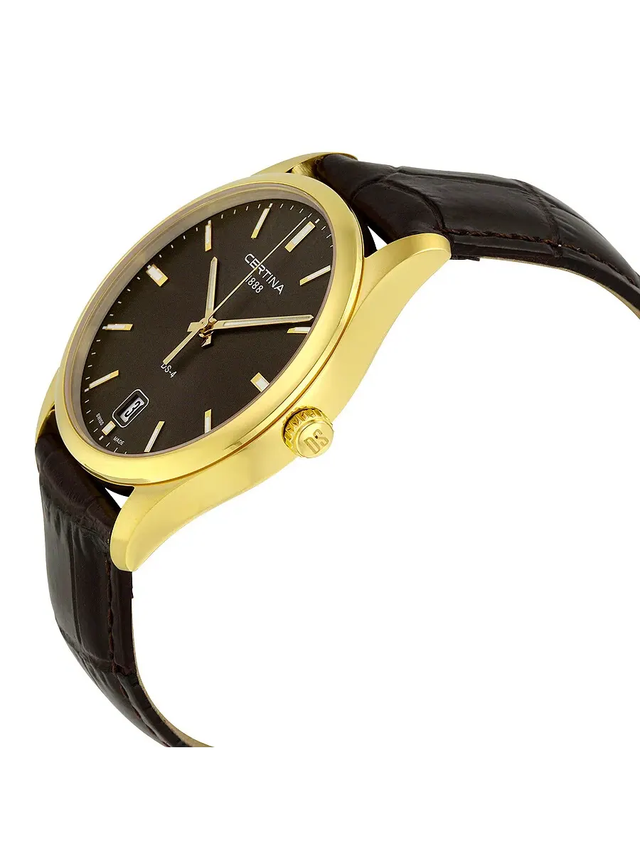 Мужские часы Certina DS-4 Quartz с серым циферблатом и коричневым кожаным ремешком — изображение 2 из 3, оттенок золотистый
