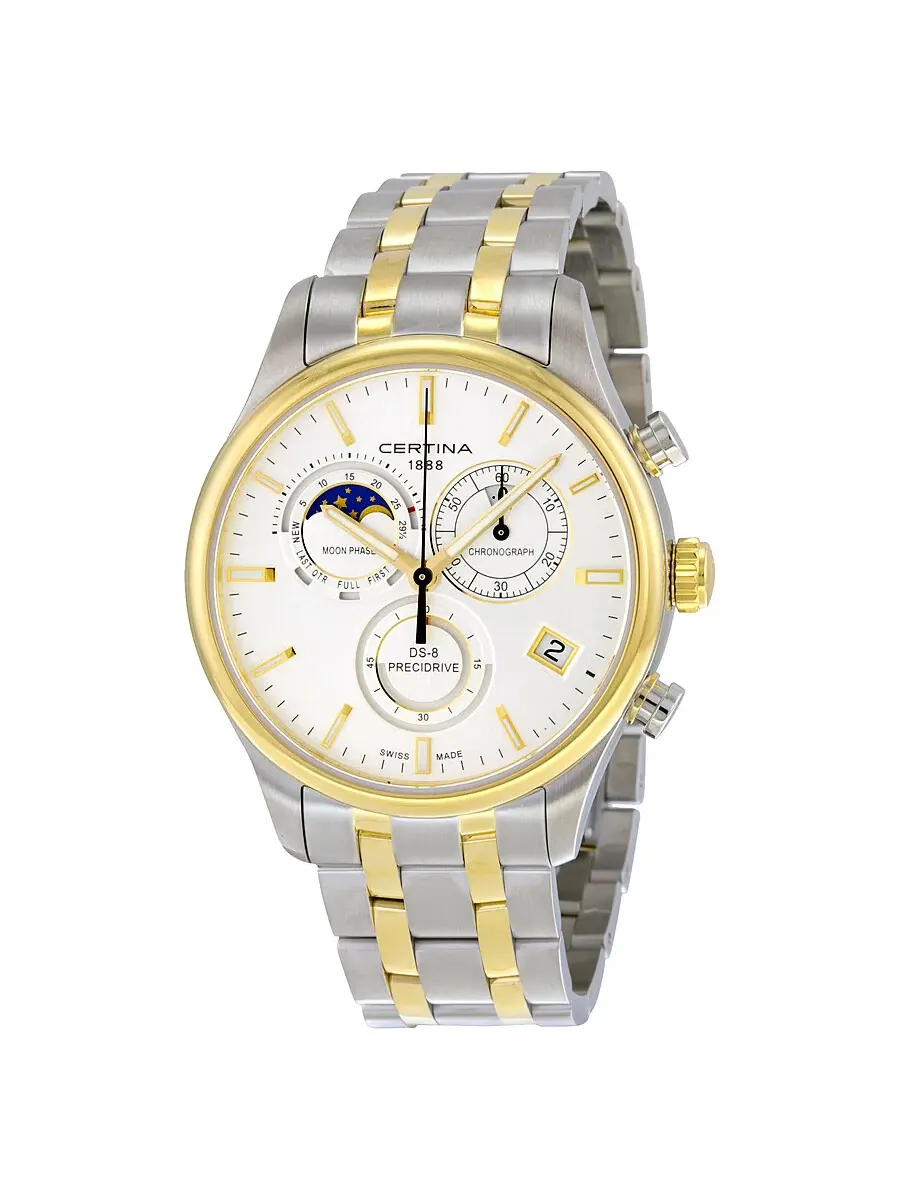 Мужские часы Certina DS-8 Chrono Moonphase с серебристым циферблатом и двухцветной отделкой — изображение 1 из 3