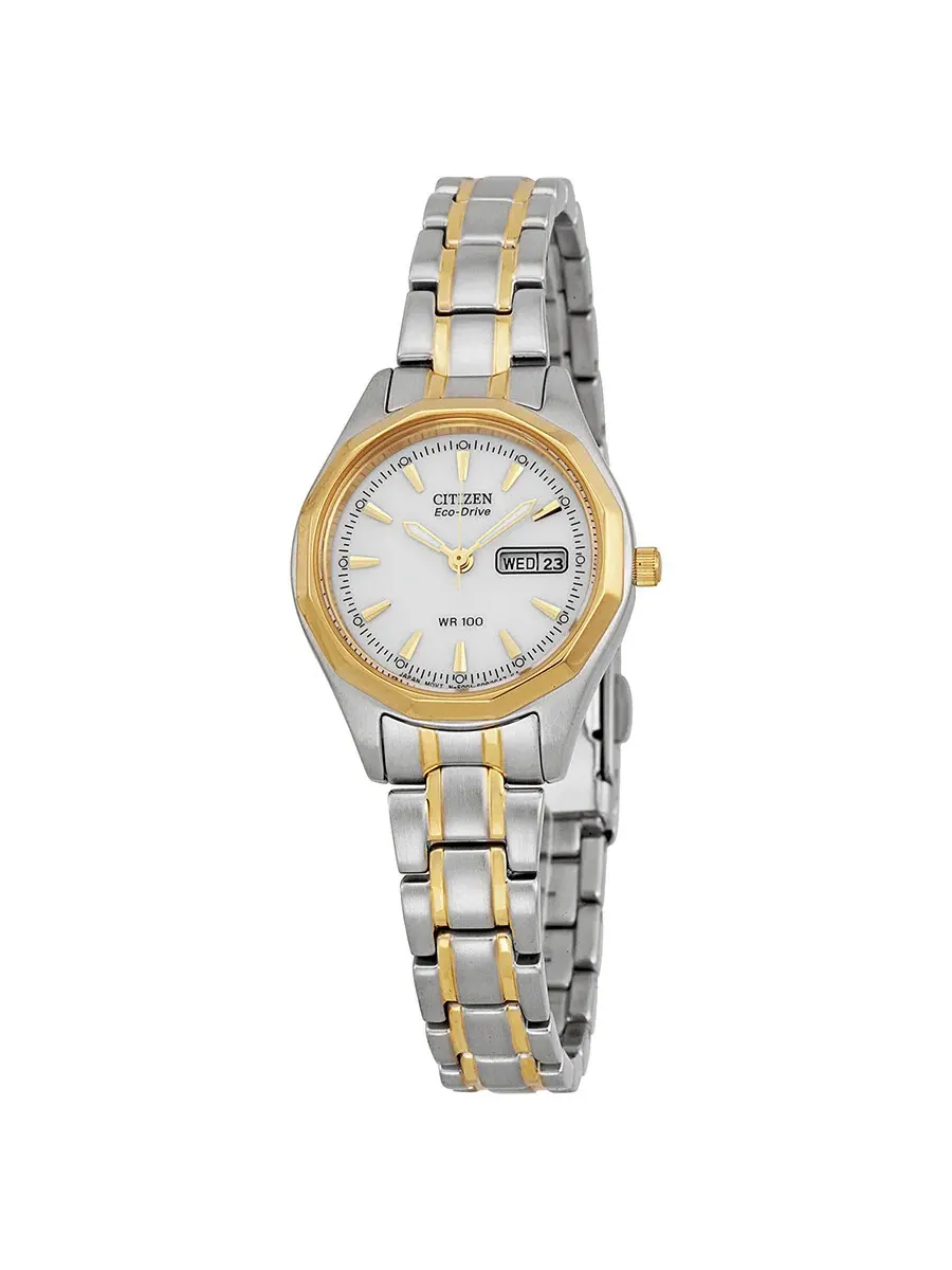 Женские часы Citizen Eco-Drive Sport с белым циферблатом и двухцветным корпусом EW3144-51A — изображение 1 из 4