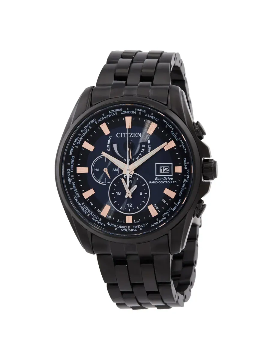 Мужские часы Citizen Eco-Drive Perpetual Alarm World Time GMT с черным циферблатом AT9039-51L — изображение 1 из 3
