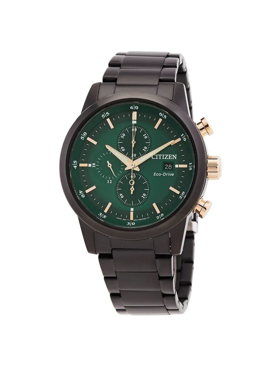 Мужские часы Citizen Chronograph Eco-Drive с зеленым циферблатом CA0746-85X — изображение 1 из 3, оттенок черный