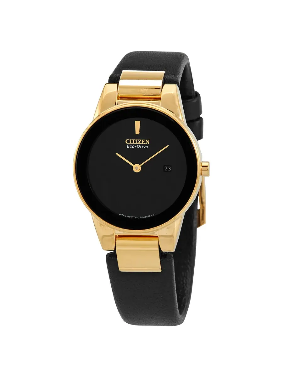 Женские часы Citizen Eco-Drive с черным циферблатом и черным кожаным ремешком GA1052-04E — изображение 1 из 3