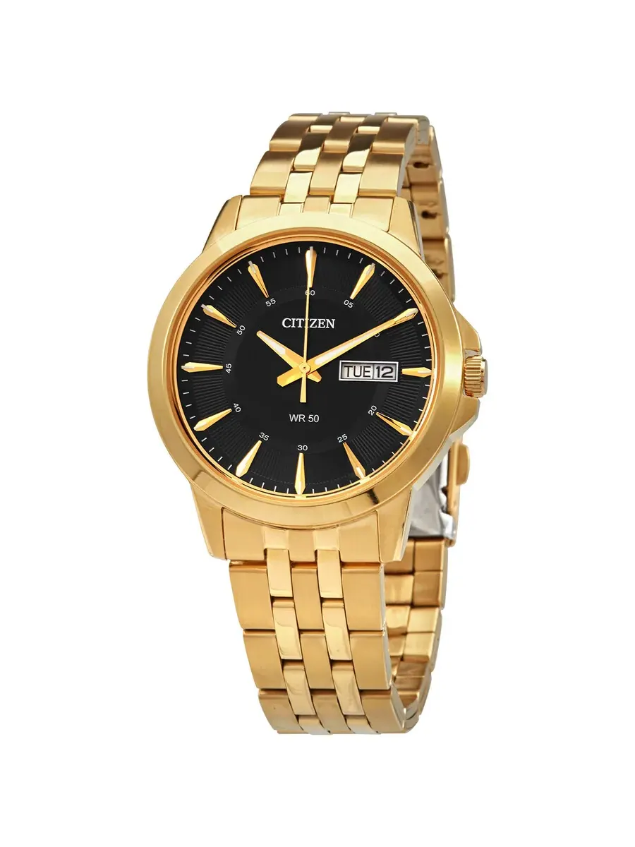 Мужские часы Citizen Quartz с черным циферблатом и золотистым корпусом BF2013-56E — изображение 1 из 3, оттенок золотистый