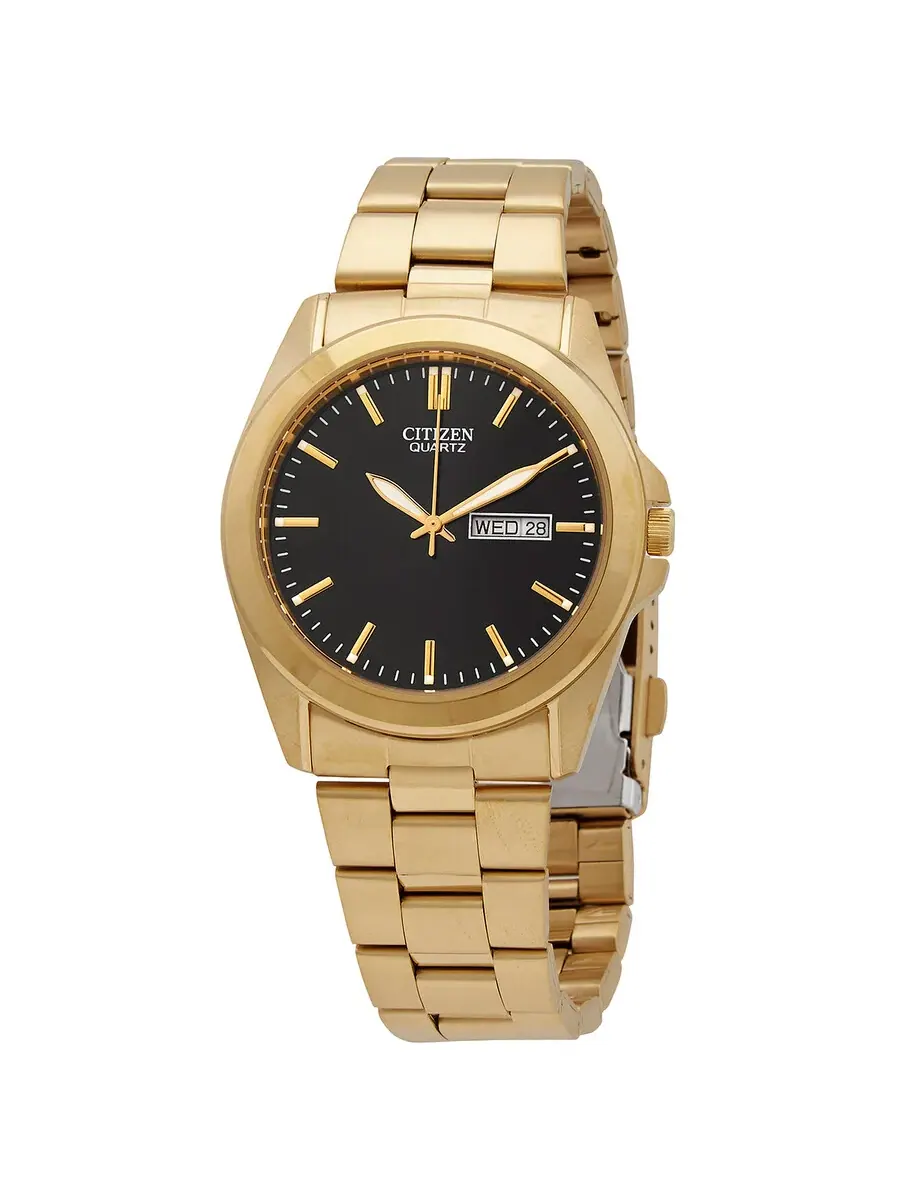 Мужские часы Citizen Quartz с черным циферблатом и желтым золотым оттенком BF0582-51F — изображение 1 из 3
