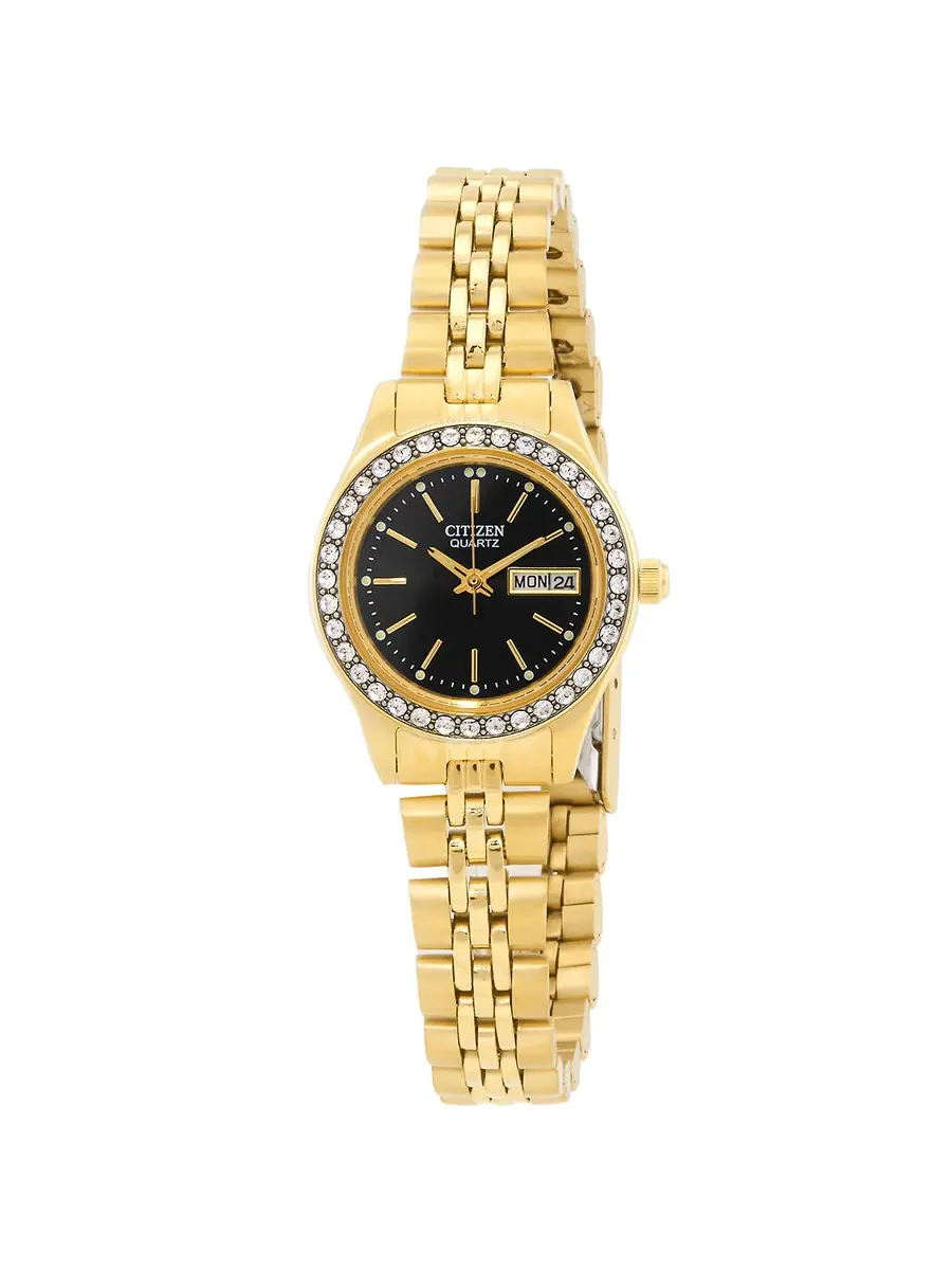 Женские часы Citizen Quartz с черным циферблатом EQ0532-55E — изображение 1 из 3, оттенок золотистый