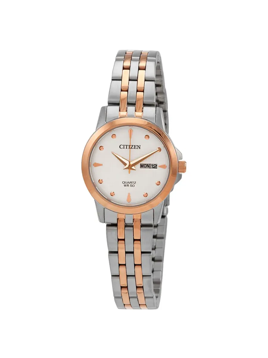 Женские часы Citizen Quartz с серебристым циферблатом и двухцветным корпусом EQ0605-53A — изображение 1 из 3