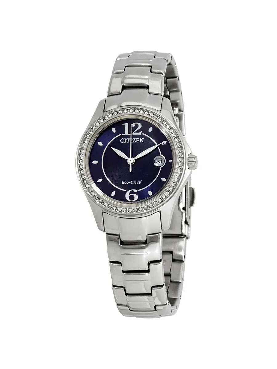 Женские часы Citizen Silhouette Crystal Eco-Drive с синим циферблатом и корпусом из нержавеющей — синий