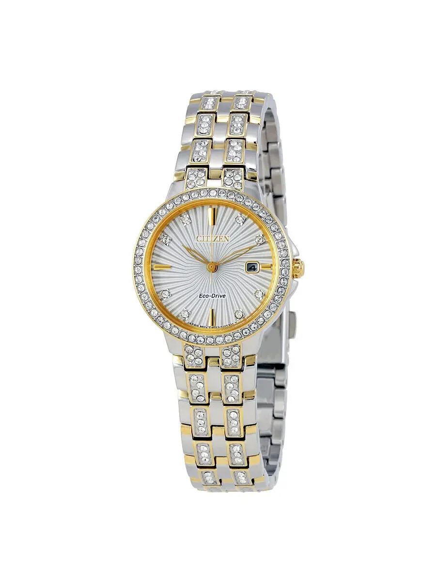 Женские часы Citizen Silhouette с серебристым циферблатом из кристалла EW2344-57A — изображение 1 из 3, оттенок золотистый