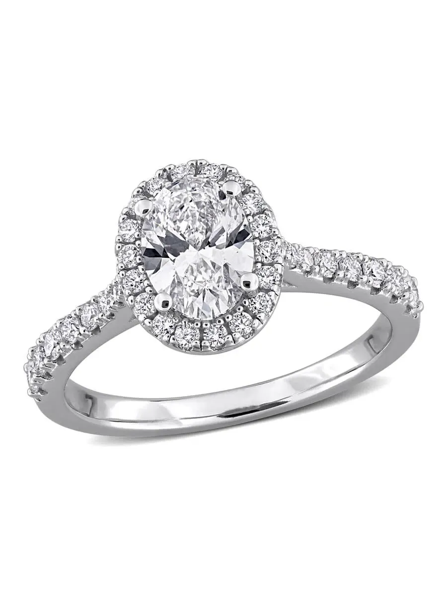 Созданное Forever 1 2/5CT TGW овальное и круглое лабораторно выращенное бриллиантовое кольцо с гало — изображение 1 из 6
