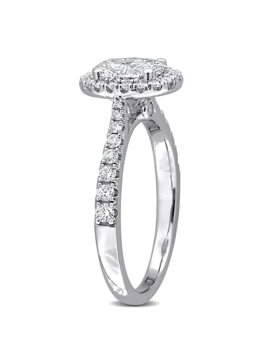 Созданное Forever 1 2/5CT TGW овальное и круглое лабораторно выращенное бриллиантовое кольцо с гало — изображение 2 из 6