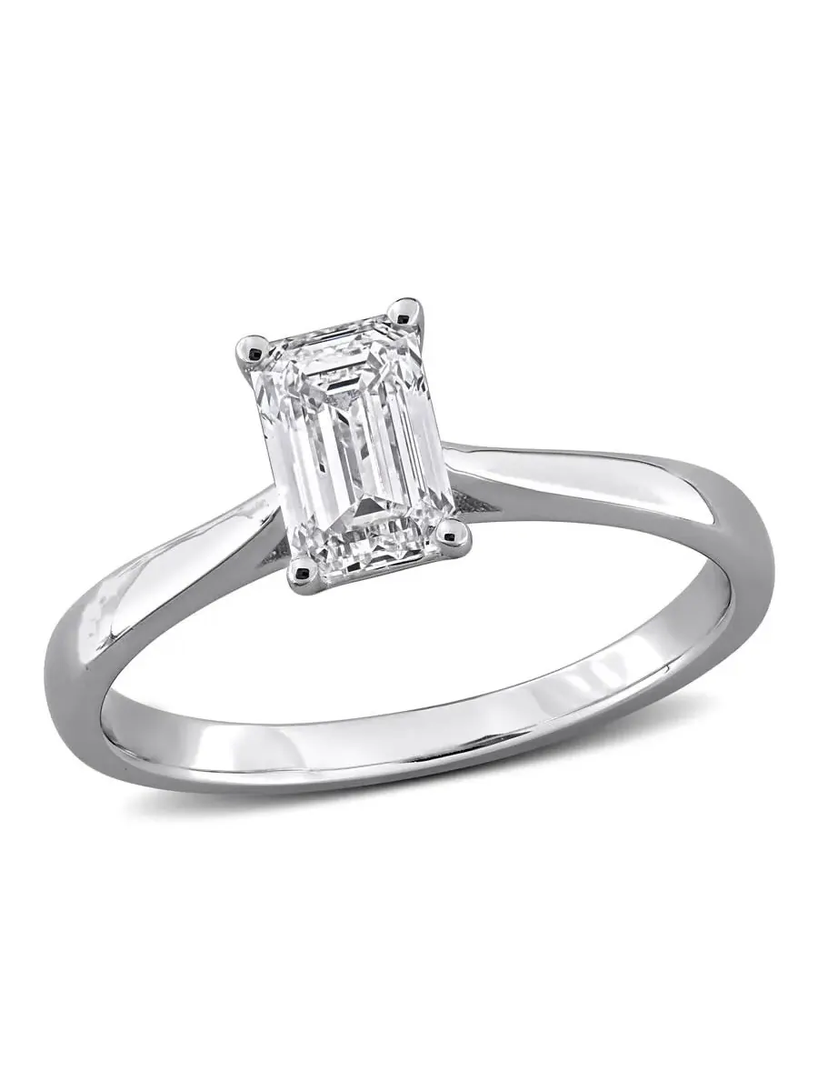 Созданное кольцо для помолвки Forever 1CT TGW с изумрудом и круглым камнем, выращенным в — изображение 1 из 6, оттенок белый