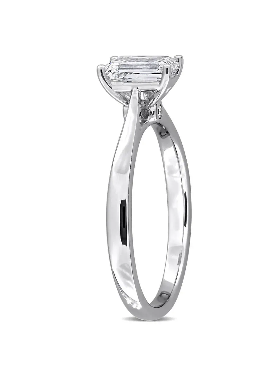 Созданное кольцо для помолвки Forever 1CT TGW с изумрудом и круглым камнем, выращенным в — изображение 2 из 6, оттенок белый