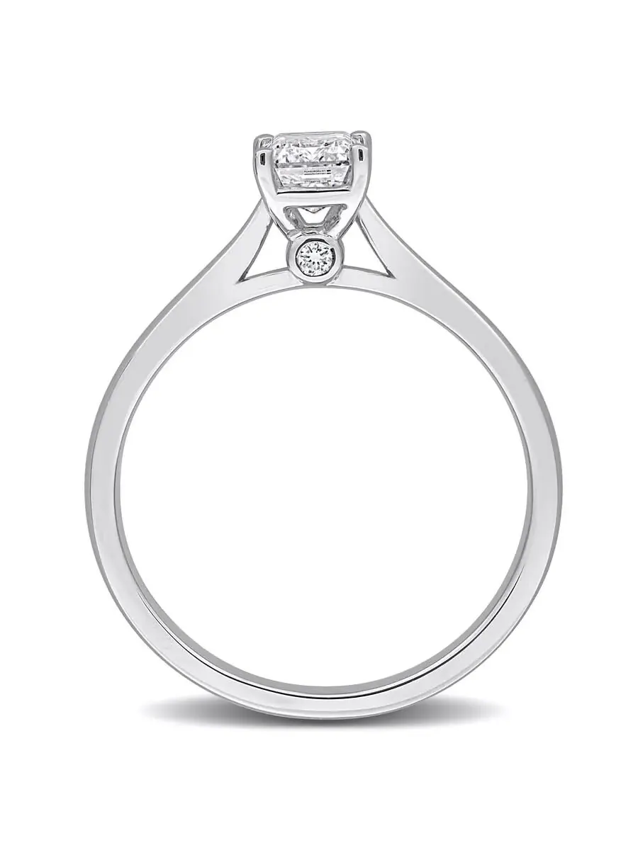 Созданное кольцо для помолвки Forever 1CT TGW с изумрудом и круглым камнем, выращенным в — изображение 4 из 6, оттенок белый