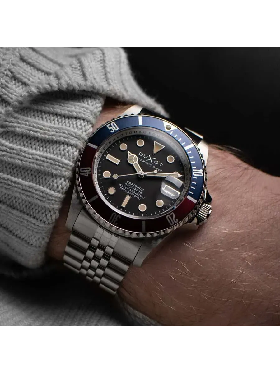 Мужские часы Duxot Atlantica Diver Automatic с черным циферблатом DX-2057-11 — изображение 2 из 5, оттенок синий красный