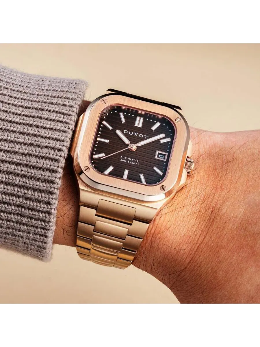 Мужские часы Duxot Quadrata Automatic с коричневым циферблатом DX-2073-55 — изображение 2 из 4, оттенок розовый золотистый