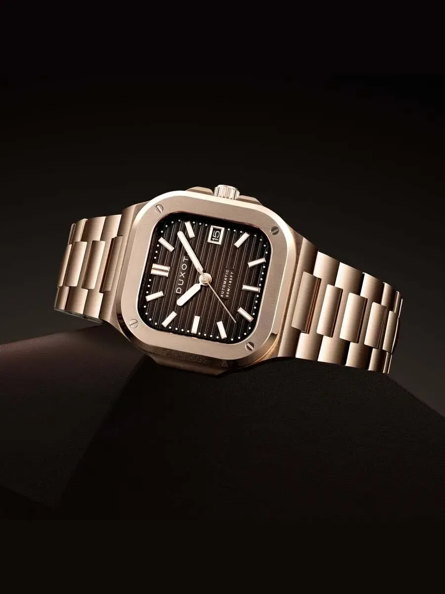 Мужские часы Duxot Quadrata Automatic с коричневым циферблатом DX-2073-55 — изображение 3 из 4, оттенок розовый золотистый