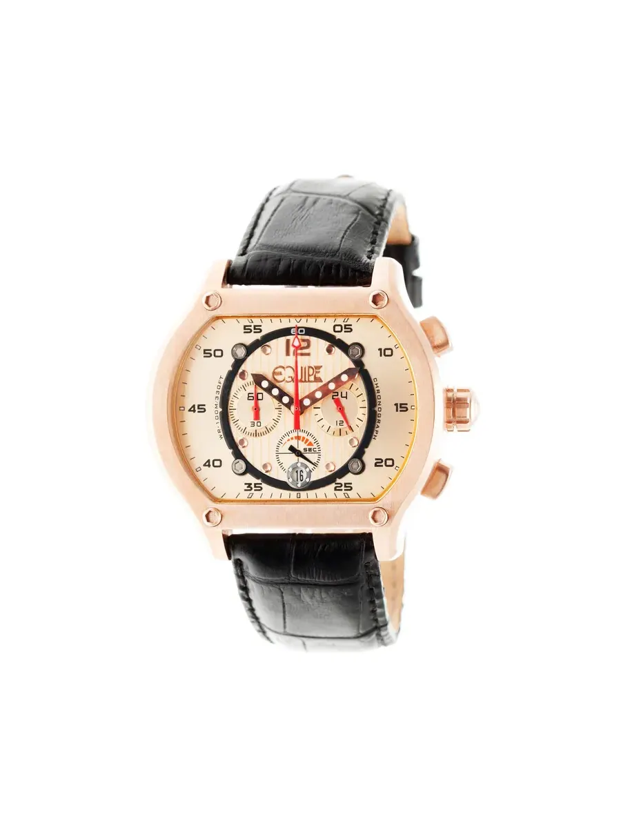 Мужские часы Equipe Dash Chronograph с розовым циферблатом и черным кожаным ремешком E712