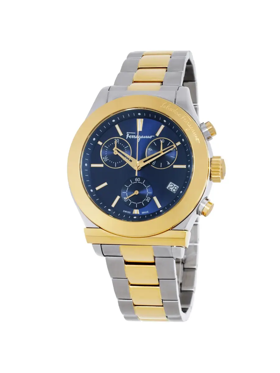 Мужские часы Ferragamo 1898 Chronograph Quartz с синим циферблатом SFH600418 — изображение 1 из 3, оттенок золотистый