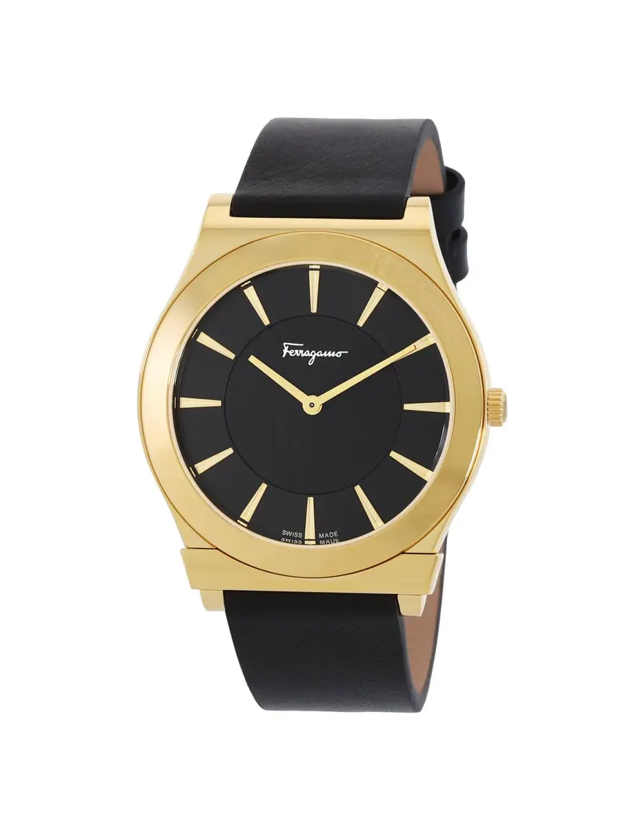 Мужские часы Ferragamo 1898 Slim Quartz с черным циферблатом SFPE00219 — изображение 1 из 3, оттенок желтый золотистый