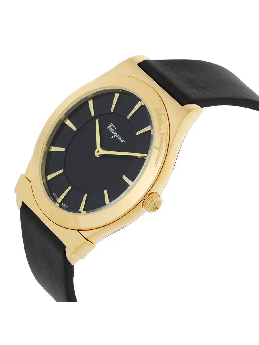 Мужские часы Ferragamo 1898 Slim Quartz с черным циферблатом SFPE00219 — изображение 2 из 3, оттенок желтый золотистый