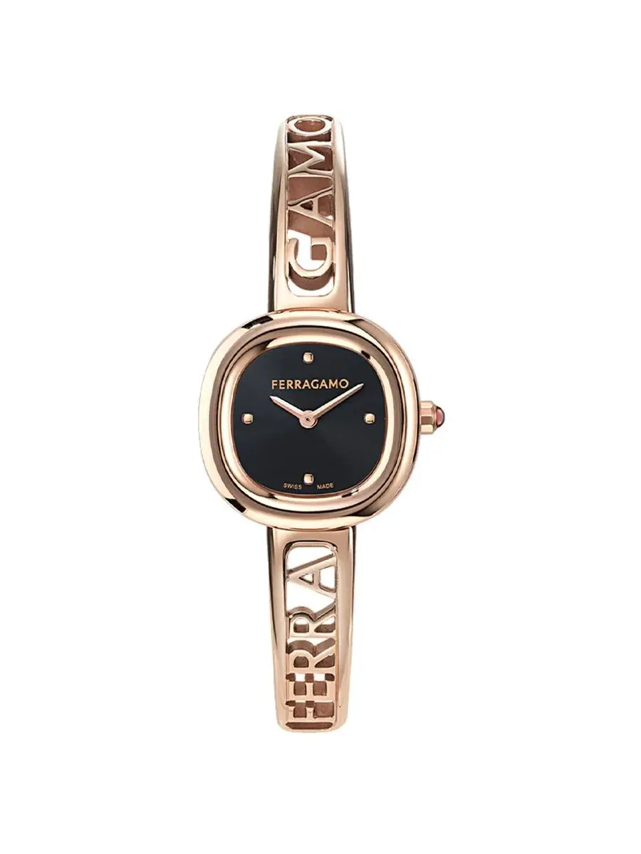 Женские часы Ferragamo Iconic Jewel Bangle с кварцевым механизмом, черным циферблатом SFAB00224