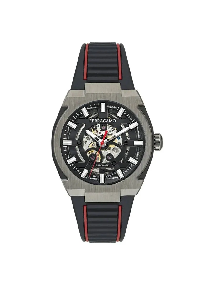 Мужские часы Ferragamo Supreme Skeleton Automatic с черным циферблатом SFTA00124 — изображение 1 из 2, оттенок серый