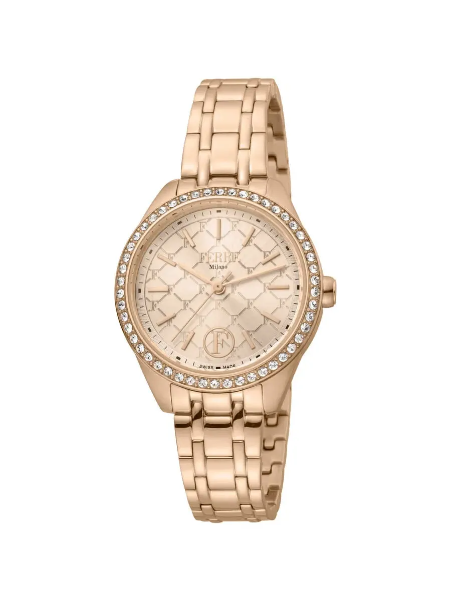 Женские часы Ferre Milano Classic с кварцевым механизмом и розово-золотым циферблатом FM1L116M0261