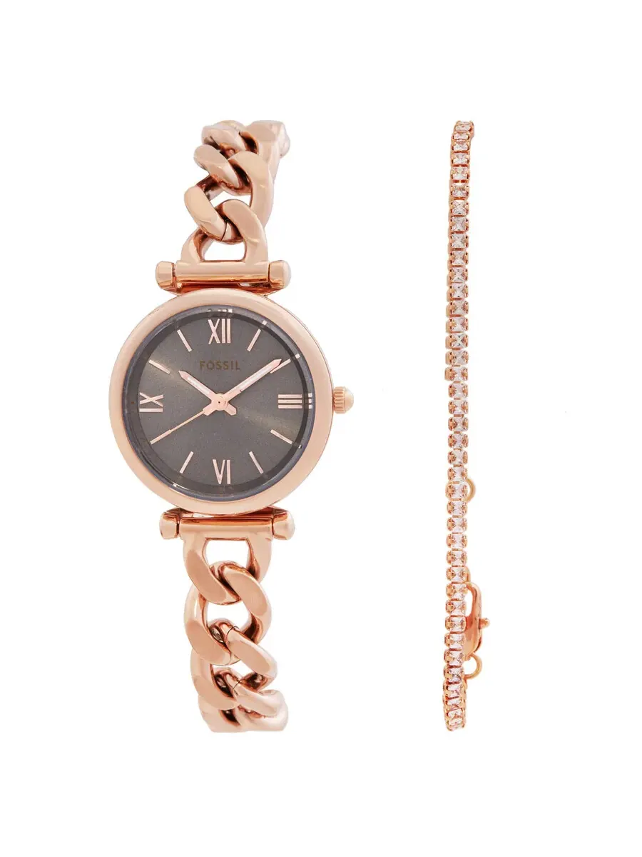 Женские часы Fossil Carlie с серым циферблатом из кварца ES5378SET — изображение 1 из 4, оттенок розовый золотистый
