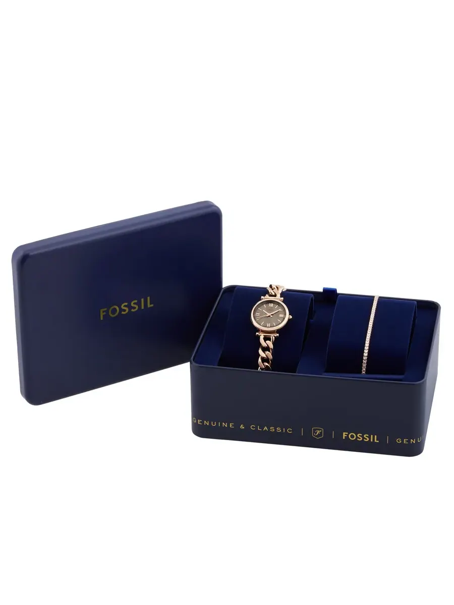Женские часы Fossil Carlie с серым циферблатом из кварца ES5378SET — изображение 4 из 4, оттенок розовый золотистый