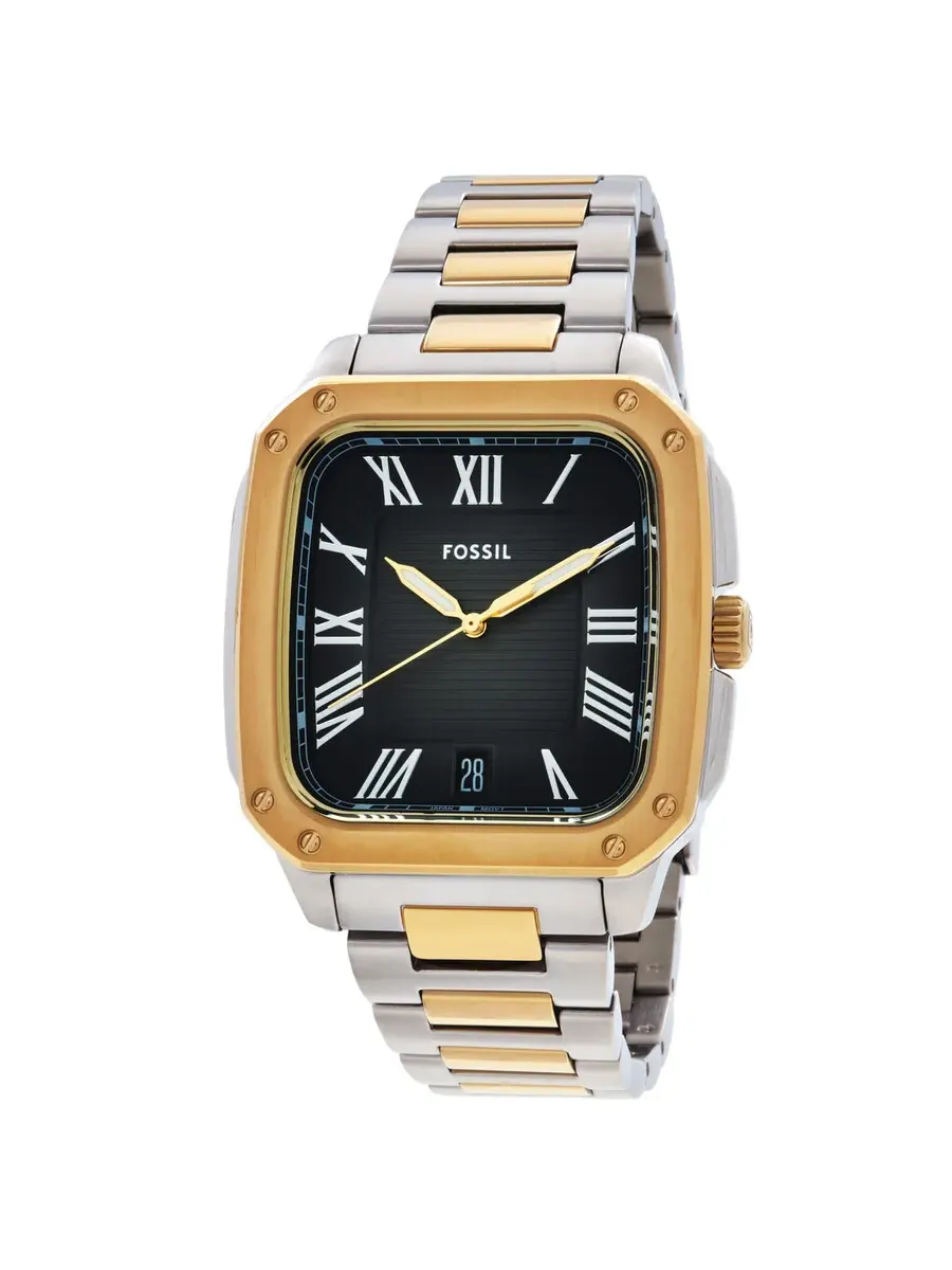 Мужские часы Fossil Crosby Quartz с черным циферблатом и двухцветным корпусом FS6123 — изображение 1 из 3, оттенок золотистый