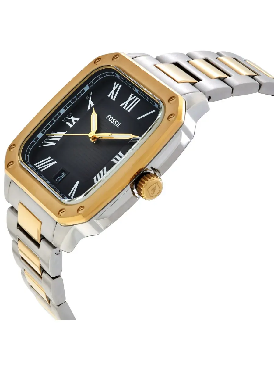 Мужские часы Fossil Crosby Quartz с черным циферблатом и двухцветным корпусом FS6123 — изображение 2 из 3, оттенок золотистый