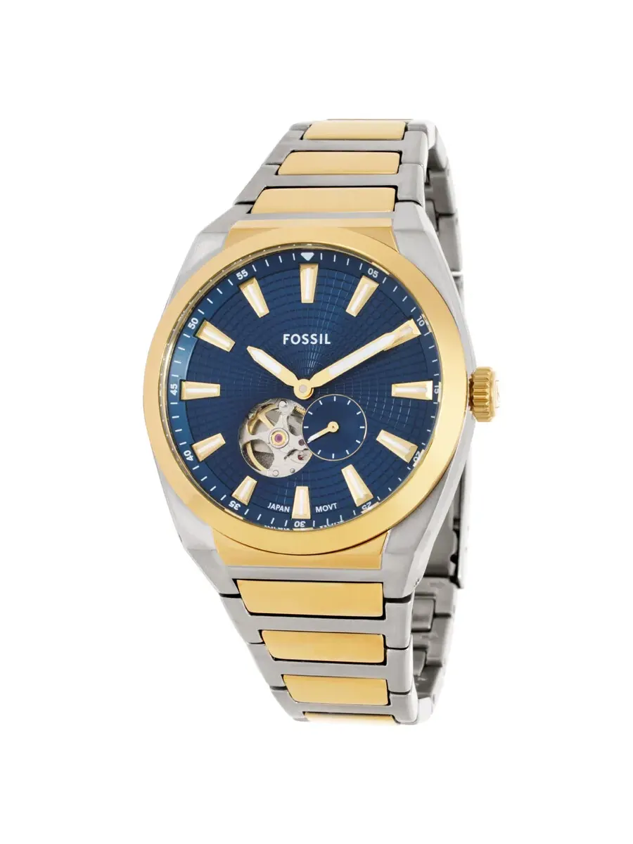 Мужские часы Fossil Everett Automatic с синим циферблатом ME3275 — изображение 1 из 3, оттенок золотистый