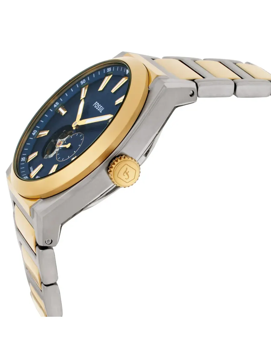 Мужские часы Fossil Everett Automatic с синим циферблатом ME3275 — изображение 2 из 3, оттенок золотистый