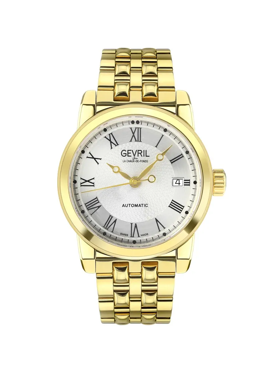 Мужские часы Gevril Madison Automatic с серебристым циферблатом, модель 2575 — изображение 1 из 1, оттенок желтый золотистый