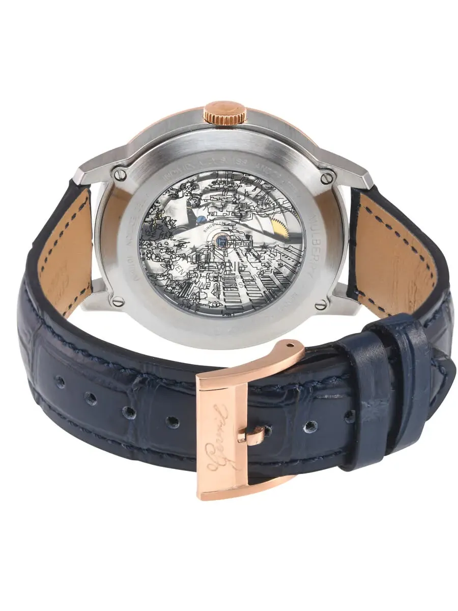 Мужские часы Gevril Mulberry Automatic с синим циферблатом 9625 — изображение 2 из 3, оттенок розовый золотистый