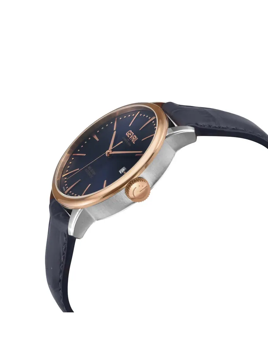 Мужские часы Gevril Mulberry Automatic с синим циферблатом 9625 — изображение 3 из 3, оттенок розовый золотистый