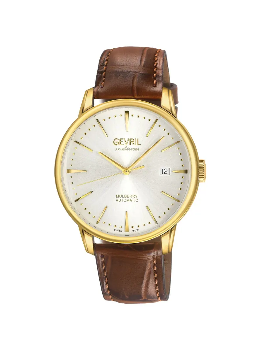 Мужские часы Gevril Mulberry Automatic с серебристым циферблатом 9623 — изображение 1 из 3, оттенок желтый золотистый