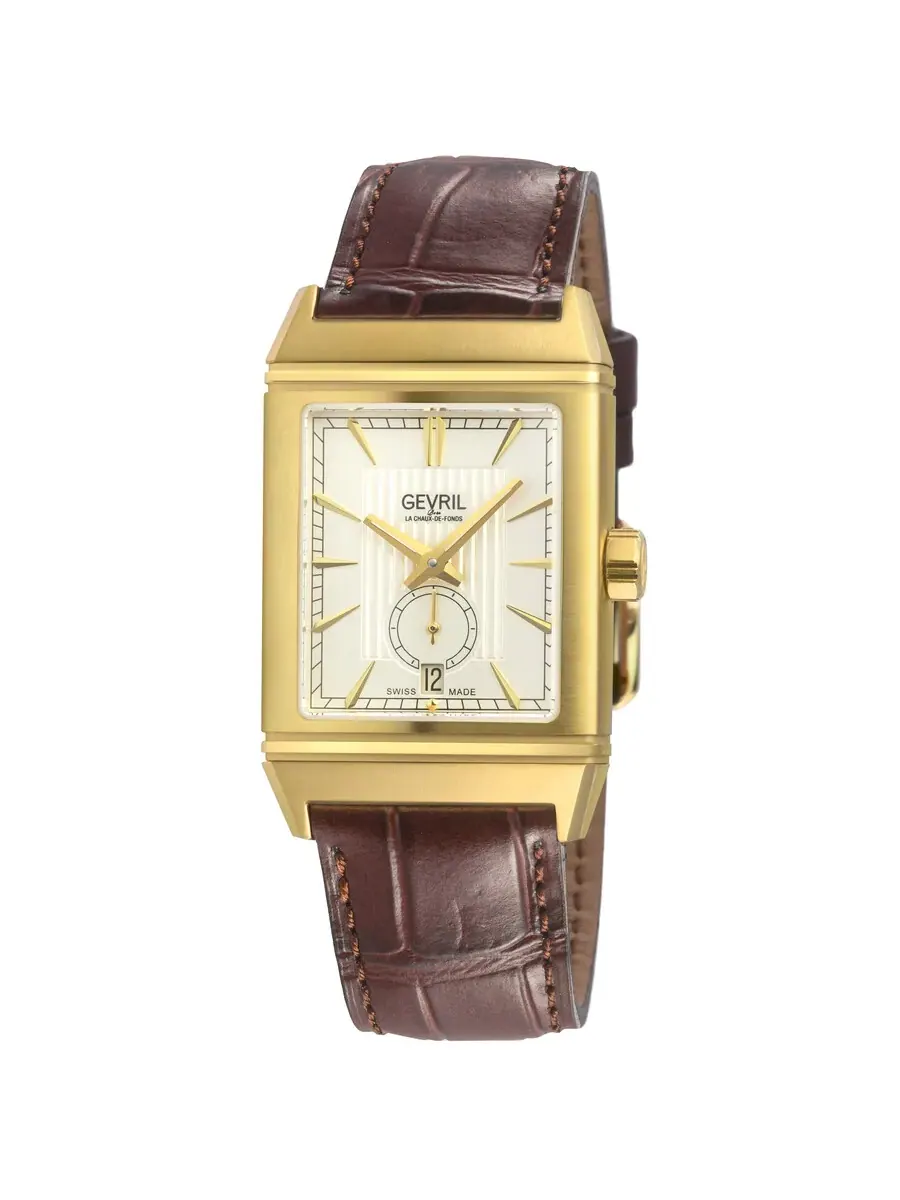 Мужские часы Gevril Time Square Automatic с белым циферблатом 49702 — изображение 1 из 3, оттенок желтый золотистый