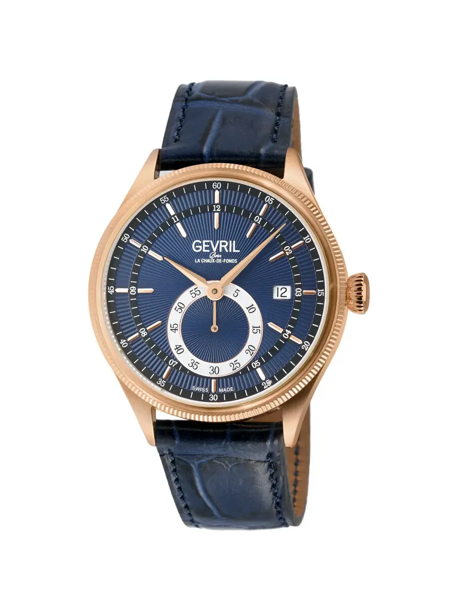 Мужские часы Gevril Empire Automatic с синим циферблатом 48104 — изображение 1 из 3, оттенок розовый золотистый