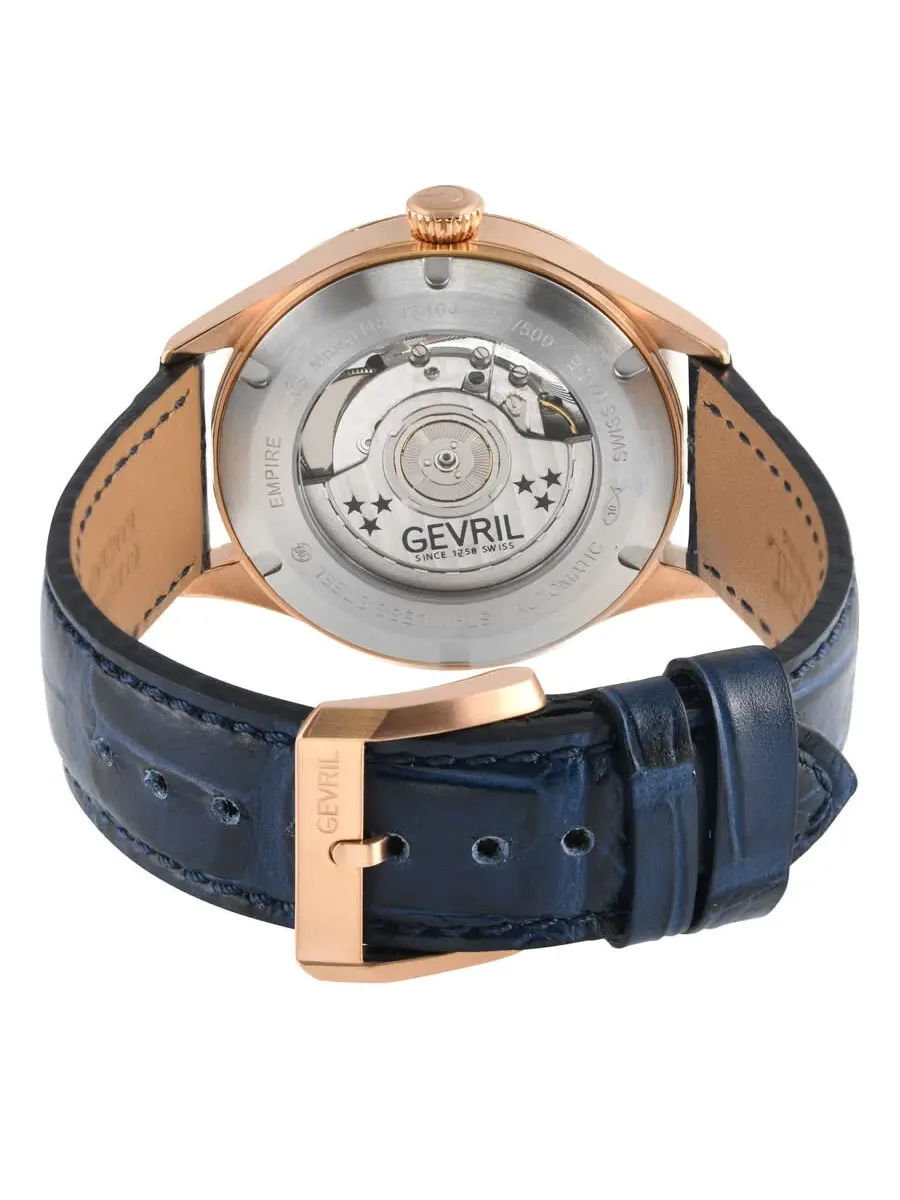 Мужские часы Gevril Empire Automatic с синим циферблатом 48104 — изображение 2 из 3, оттенок розовый золотистый
